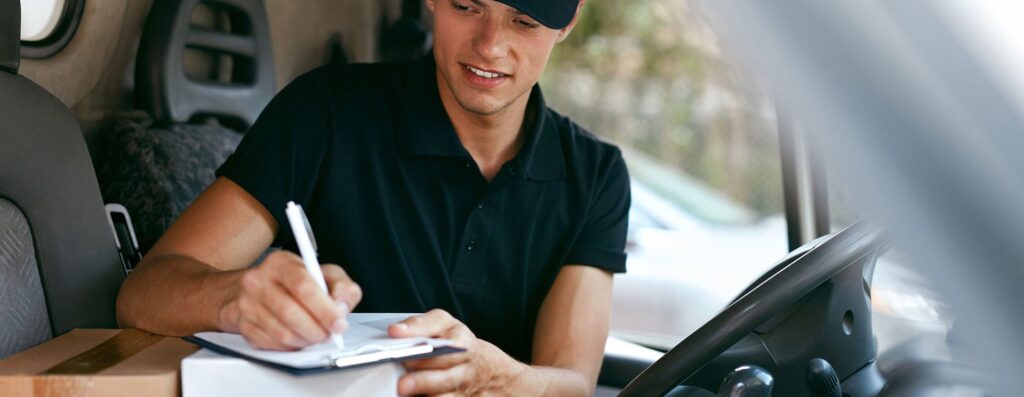 WHG Liverpool Delivery driver signing for parcel